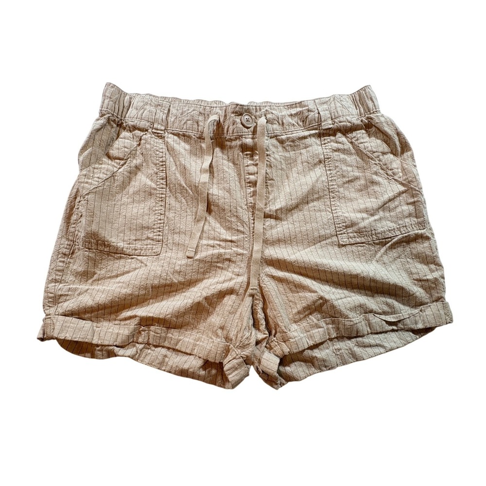 Lane Bryant Linen Blend Pinstripe Shorts Womens 14/16 Tan Drawstring Casual